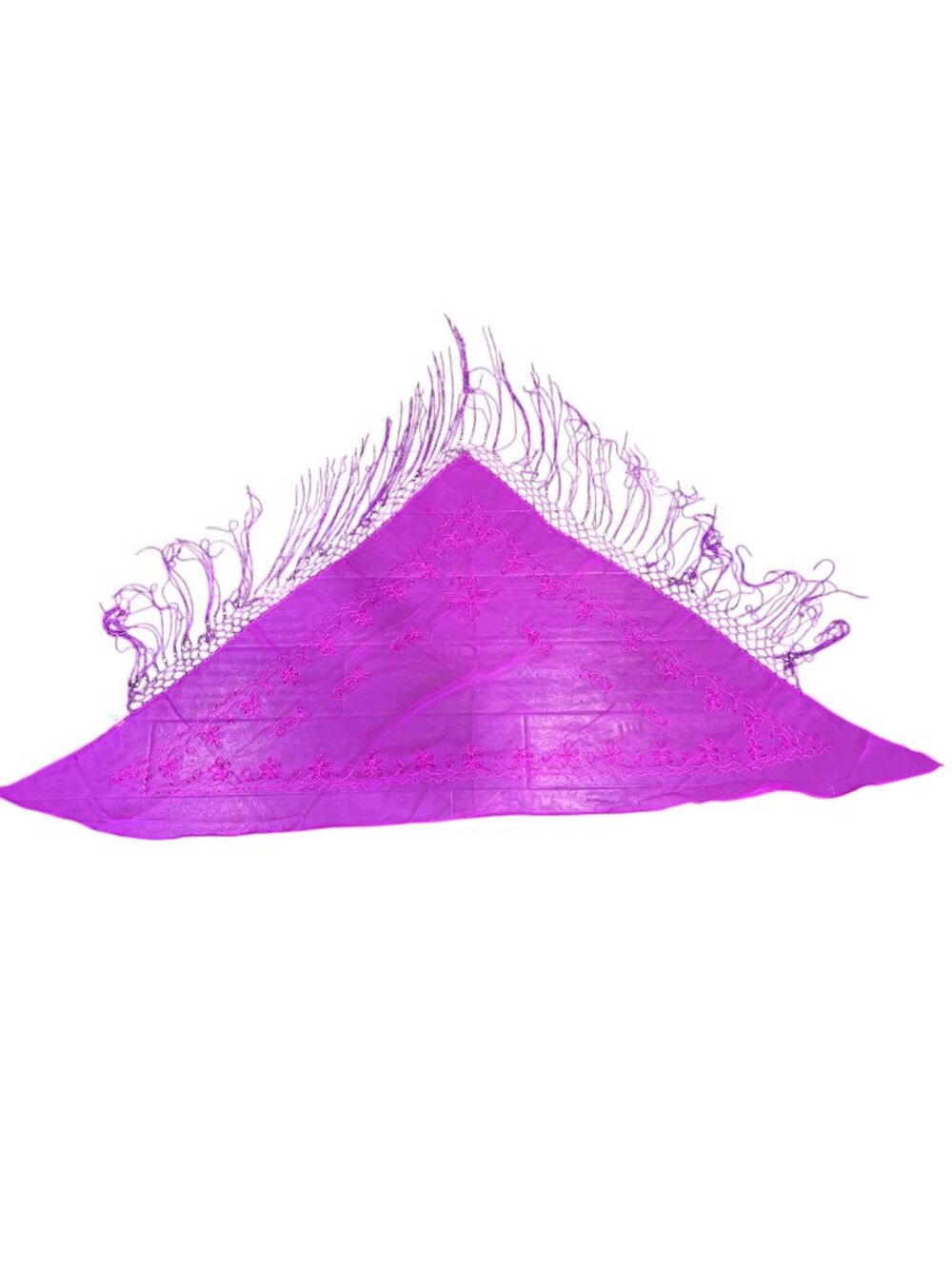 Embroidered Purple Triangle Shawl Fringe Beading 57"x23.5" Terivoile Boho Mystic